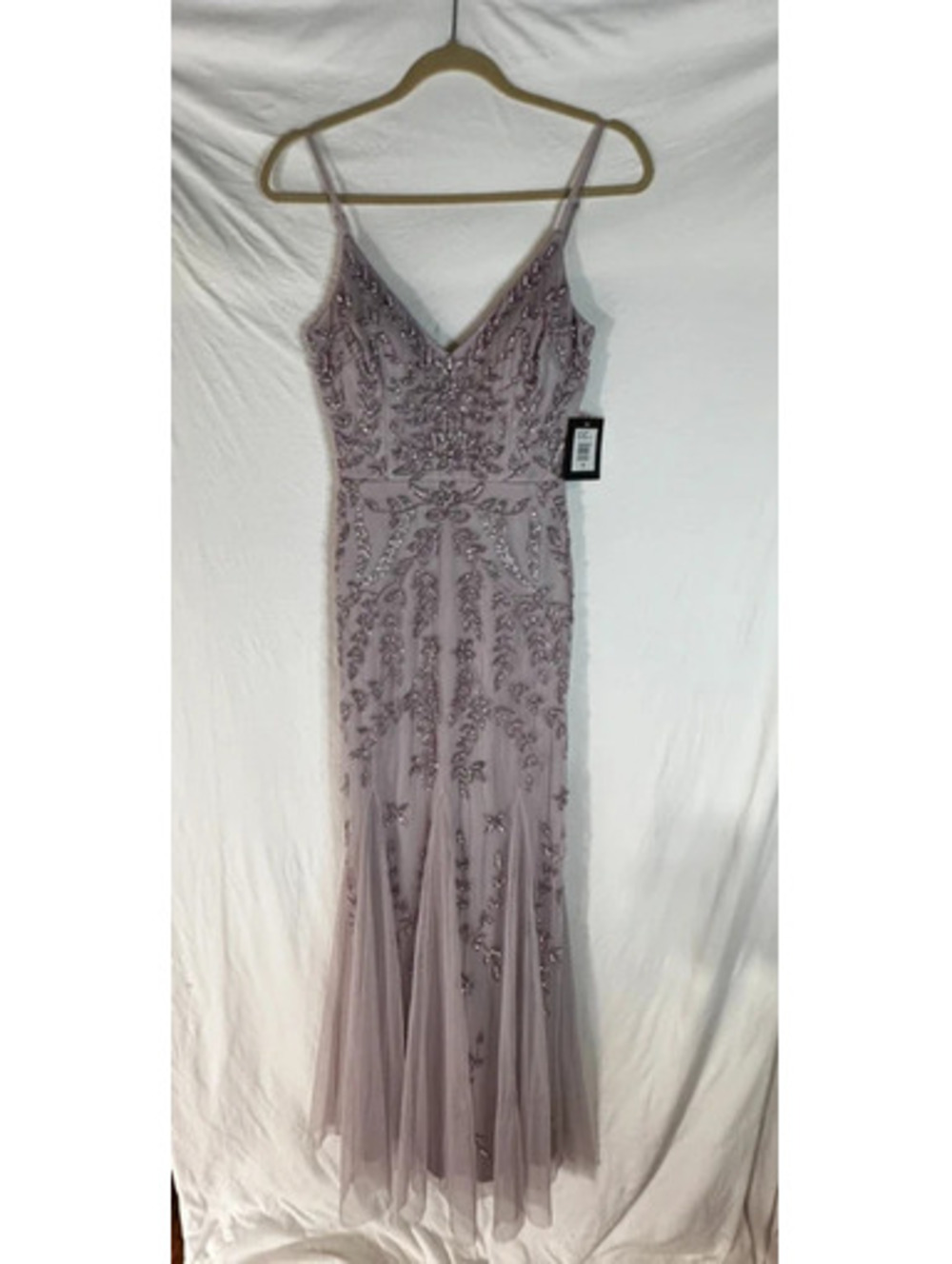 Marina Size 4 Beaded Sequin V Neck Maxi Gown Lavender Mauve Formal Dress